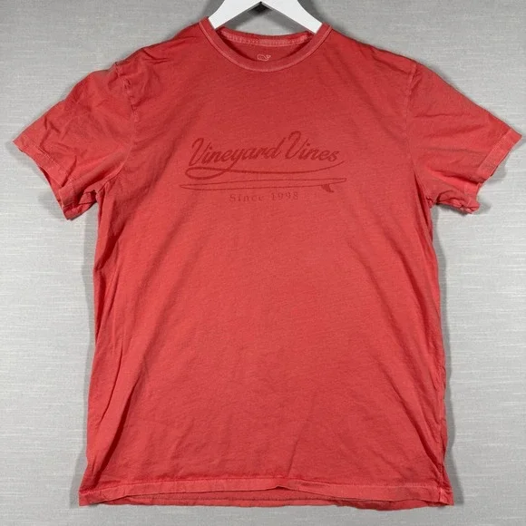 Vinyard Vines Shirt Mens Large Coral Short Sleeve Island Tee Surf Board Graphic - Picture 1 of 12